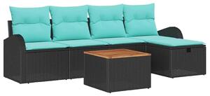 VidaXL Kerti Kanapé Szett párnával tárolóval 6 pcs Fekete Poli rattan