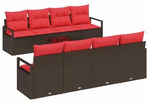 VidaXL Kanapé Szett párnával tárolóval 9 pcs Beige és Piros polirattan