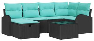 VidaXL Kerti Kanapé Szett párnával tárolóval 7 pcs Fekete Poli rattan