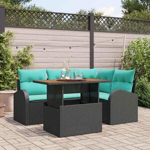 VidaXL Kerti Kanapé Szett tárolóval 5 pcs Fekete Poli rattan