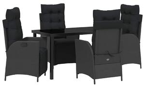 VidaXL Kert étkező szett 5 pcs Fekete Poli rattan