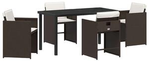 VidaXL Kert étkező szett párnával 5 pcs Barna Poli rattan