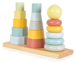 Tooky Toy Fa játék toronyépítő 3 dbos szett Montessori Pasztell