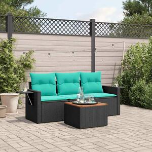 VidaXL 4 db fekete polyrattan kerti kanapégarnitúra párnákkal