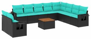 VidaXL 11 db fekete polyrattan kerti kanapégarnitúra párnákkal