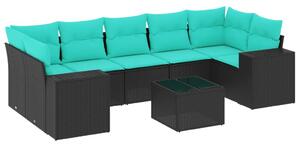 VidaXL 8 db fekete polyrattan kerti kanapégarnitúra párnákkal