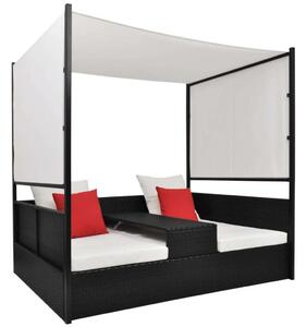 VidaXL Napágy - 2 Fős - Fekete Polyrattan - 190x130cm