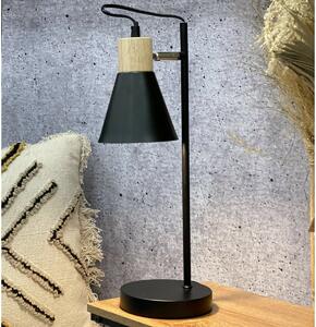 Solano fém asztali lámpa fa talppalfekete, 14 x 47 cm