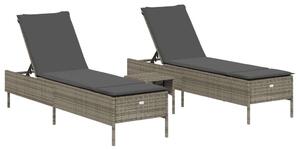 VidaXL 3 részes szürke polyrattan napozóágy szett párnával