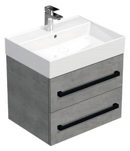 Fürdőszobaszekrény fekete fogantyúval és mosdókagylóval SAT Cube Way 60x71x46 cm beton matt CUBE46C603BESAT