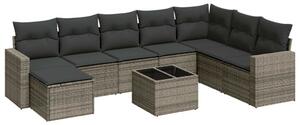 VidaXL 9-részes szürke polyrattan kerti ülőgarnitúra párnákkal