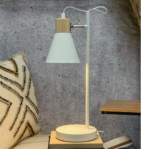 Solano fém asztali lámpa fa talppal fehér, 14 x 47 cm