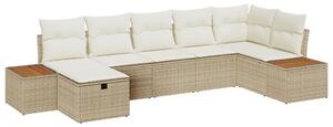 7 Darabos Kerti Sofa Szett Párnákkal Bézs Poli Rattan