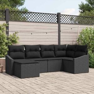 VidaXL Kert étkező szett 6 pcs Fekete Poli rattan és porfestett acél