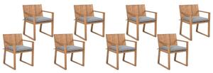 Kerti akácfa szék nyolcdarabos szettben szürke párnákkal SASSARI