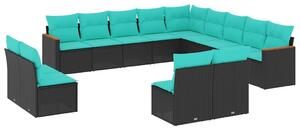 VidaXL 13 db fekete polyrattan kerti kanapégarnitúra párnákkal