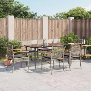 VidaXL 7 részes szürke polyrattan kerti étkezőgarnitúra párnával