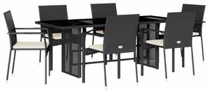 VidaXL 7 részes fekete polyrattan kerti étkezőgarnitúra párnával