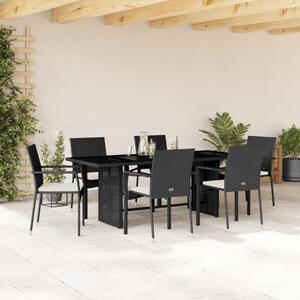 VidaXL 7 részes fekete polyrattan kerti étkezőgarnitúra párnával