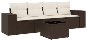 VidaXL 5 részes barna polyrattan kerti ülőgarnitúra párnával