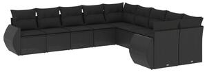 VidaXL 10 részes fekete polyrattan kerti ülőgarnitúra párnákkal