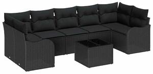 VidaXL Kerti Kanapé Szett 8 pcs Fekete Poli Rattan és Acél és Üveg