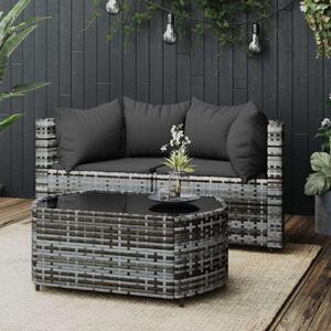Polyrattan Kerti Ülőgarnitúra - 3 részes - Szürke