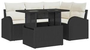 VidaXL Kerti Kanapé Szett párnával tárolóval 5 pcs Fekete Poli rattan