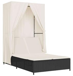VidaXL Dupla Napozóágy - Polyrattan - Fekete - 197cm