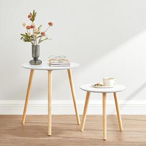 Skandináv stílusú kerek asztalka, fehér/natúr, 2 darabos készlet