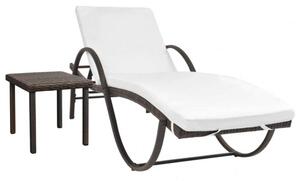 VidaXL Napozóágy Szett - Barna Polyrattan - Asztallal és Párnával