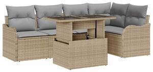 VidaXL Kerti Kanapé Szett párnával párnával 6 pcs Bézs Poly Rattan