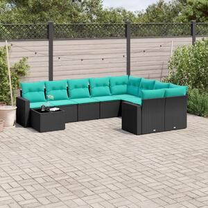 VidaXL 10 részes fekete polyrattan kerti ülőgarnitúra párnával