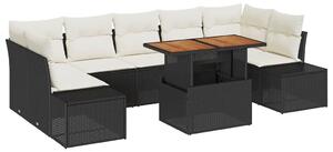VidaXL Kerti Kanapé Szett tárolóval 8 pcs Fekete Poli rattan