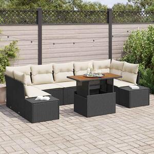 VidaXL Kerti Kanapé Szett tárolóval 8 pcs Fekete Poli rattan