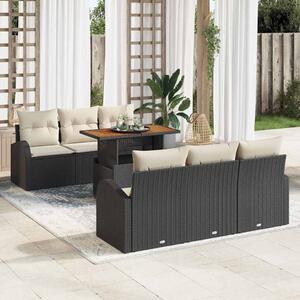 VidaXL Kerti Kanapé Szett tárolóval 7 pcs Fekete Poli rattan