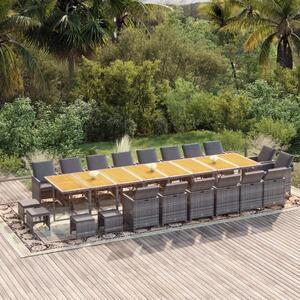 VidaXL Szürke Polyrattan Kerti Étkezőgarnitúra - 21 részes, Párnázott