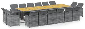 VidaXL Szürke Polyrattan Kerti Étkezőgarnitúra - 17 részes, Párnázott