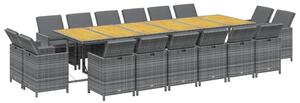VidaXL Szürke Polyrattan Kerti Étkezőgarnitúra - 17 részes, Párnázott