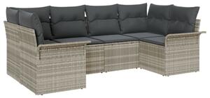 6 Részes Kerti Kanapé Szett Párnákkal Világosszürke Poli Rattan, 2-Fős Kerti Kanapé Tárolóval és Párnákkal Világosszürke Poli Rattan
