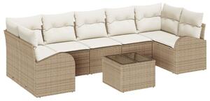 8 Darabos Kerti Kanapé Szett Párnákkal Bézs Poli Rattan, 2-Személyes Kerti Kanapé Tárolóval és Párnákkal Bézs Poli Rattan