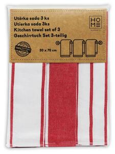 Piros csíkos egyiptomi pamutból készült konyharuha, 50 x 70 cm, 3 db-os szett
