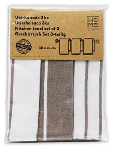 Bézs csíkos egyiptomi pamutból készült konyharuha, 50 x 70 cm, 3 db-os szett