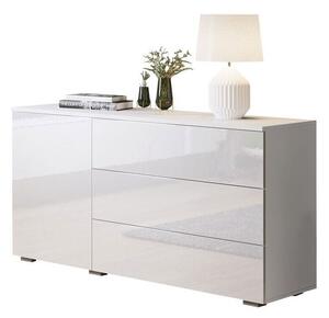Komód Sarasota 128, Laminált forgácslap, 68x111x39cm, Fényes fehér, Fehér