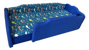 Kék és tengerkék bálnás körbetámlás leesésgátlós gyerekágy ágyneműtartóval - 160x70 cm / Balos / 5 cm-es matraccal