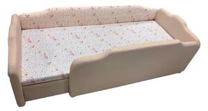 Homok és púder rózsaszín őzikés körbetámlás leesésgátlós gyerekágy ágyneműtartóval - 160x70 cm / Jobbos / 5 cm-es matraccal