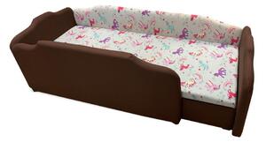 Barna és rózsaszín unikornisos körbetámlás leesésgátlós gyerekágy ágyneműtartóval - 160x70 cm / Balos / 5 cm-es matraccal