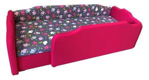Pink és szürke cicás körbetámlás leesésgátlós gyerekágy ágyneműtartóval - 160x70 cm / Jobbos / 5 cm-es matraccal