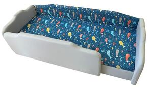 Szürke és tengerkék bálnás körbetámlás leesésgátlós gyerekágy ágyneműtartóval - 160x70 cm / Balos / 5 cm-es matraccal