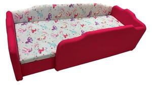 Pink és rózsaszín unikornisos körbetámlás leesésgátlós gyerekágy ágyneműtartóval - 160x70 cm / Jobbos / 5 cm-es matraccal